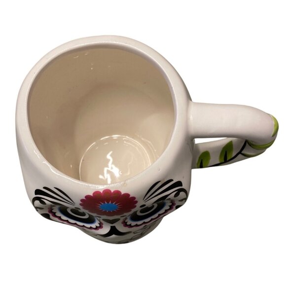 Sugar Skull Ceramic Mug With Floral & Vine Details - Picture 4 of 4